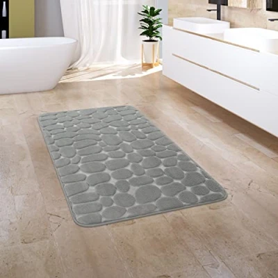Abbildung von Badematte Corby 256 Paco Home, Höhe 13 mm, rutschhemmend beschichtet, fußbodenheizungsgeeignet, Polyester, rechteckig, Badteppich, Uni Farben, Motiv Steine, Hoch Tief Effekt