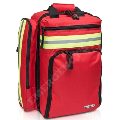 Abbildung von EM SUPPORTER rot kompakter Notfallrucksack First Responder Einsatz Rettungsdienst Erste Hilfe Notarzt Erstversorgung Netz und Klarsichtfächer Klappsteg