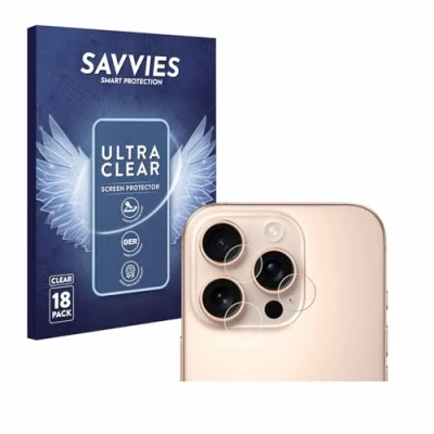 Abbildung von Savvies 18 Stück Schutzfolie für Apple iPhone 16 Pro (NUR Kameraschutz) Displayschutz Folie Ultra Transparent