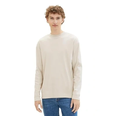 Abbildung von TOM Tailor Denim MIT Struktur Langarmshirt, Herren, Größe: Large, Cold beige