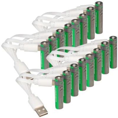 Abbildung von tka Köbele Akkutechnik Akku: 16er Set wiederaufladbare Batterien Typ AAA, 600 mWh, Laden per USB C (AAA Akku USB, aufladbare)