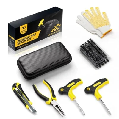Abbildung von Detailing Garage Reparaturset für Platte Reifen Pannenstopfen und Flickset mit Dichtmittel, ideal Auto, LKW, Motorrad, Fahrrad Schnelle Reparatur