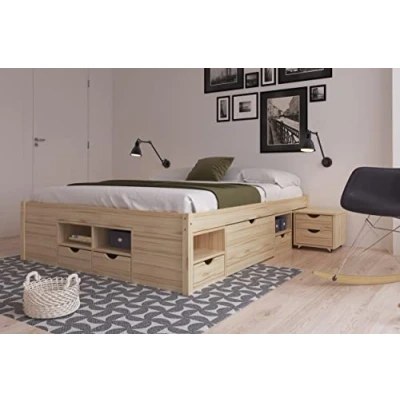 Abbildung von Inter Link Funktionsbett Claas 160x200, aus massivem Holz, mit Rollrost, Nachtkommode, 4 Farben