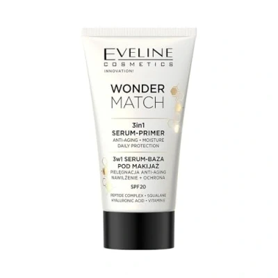 Abbildung von Eveline Cosmetics WONDER MATCH 3 in 1 Anti Aging Make up Primer Serum Hydratisierend, Nährend &amp; Aufhellend Vegane Formel mit Peptiden, Squalan Hyaluronsäure SPF 20
