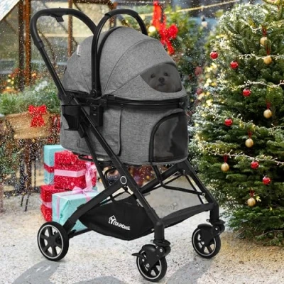 Abbildung von YITAHOME Hundewagen 3 in 1 Hundebuggy Bis 15.9kg, Klappbar, für Kleine Hunde, Hunde Buggy, katzenwagen, Faltbar Hund Kinderwagen, Tragbarer Kinderwagen (Grau)