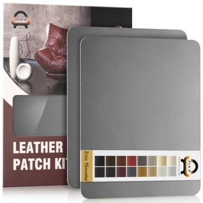 Abbildung von Leder Reparatur Set Dunkelgrau,OAZ Kunstleder Selbstklebend 28 x 21 cm 2er,Kunstleder Reparaturset Patch Selbstklebende Lederflicken für Autositze Möbel Sofa Taschen