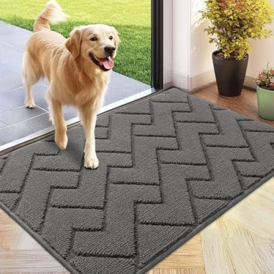 Abbildung von Biscpro Fußmatte Grau 60x90cm Innen und Außen, Waschbar Fussmatte, Wasserdicht Türmatte, Rutschfester Schmutzfänger Teppich für Eingang, Haustür, Patio, Flur, Garten