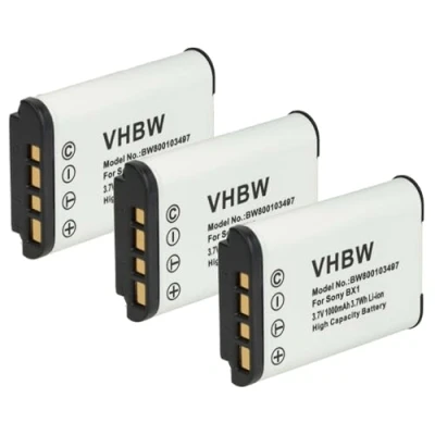Abbildung von vhbw 3X Akku Ersatz für Sony NP BX1 Kamera (1000 mAh, 3,6 V, Li Ion)