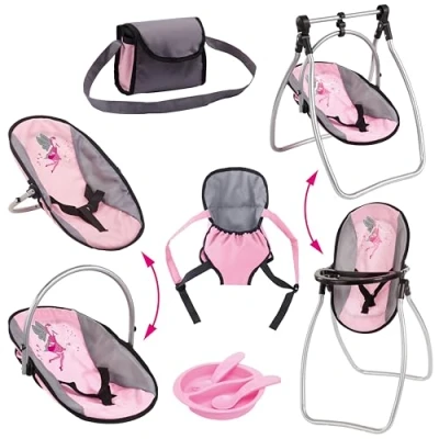 Abbildung von Bayer Puppen Accessoires Set Vario rosa/grau, (Set, 6 tlg), mit multifunktionalem Sitz