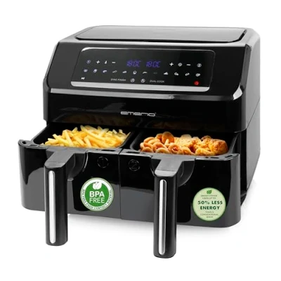 Abbildung von Emerio Heißluftfritteuse fettfrei, Smart Fryer, 3.6+3.6L, Cool touch