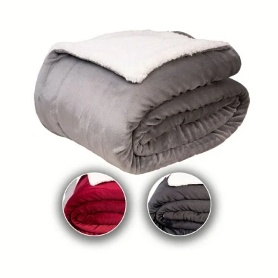 Abbildung von Komfortec Kuscheldecke 150x200 cm cm, Oeko TEX Zertifizierte Flauschig Fleecedecke, warm Sherpa Sofaüberwurf, Dick Sofadecke, Grau