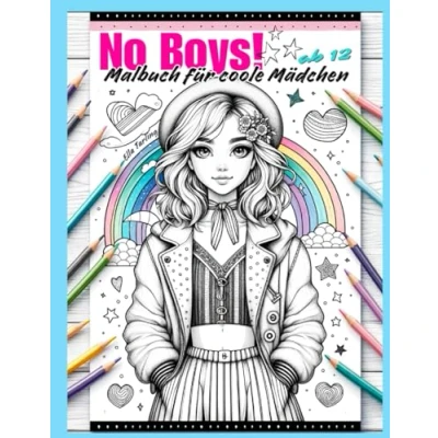 Abbildung von Malbuch für coole Mädchen ab 12 Jahre Das perfekte Geschenk und Teenager: 50 entzückende Motive (Portraits, Regenbogen, Tiere, Muster) Stressabbau Kreativität