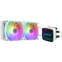 Abbildung von ENERMAX AQUAFUSION ADV Snow Edition ARGB 240mm AIO CPU Wasserkühlung Dual Chamber Intel LGA1700/AMD AM5 Support 330W+ TDP (2x SquA RGB White 120 PWM Lüfter); ELC AQFA240 SQA, weiß