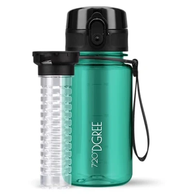 Abbildung von 720DGREE Kinder Trinkflasche 350ml “uberBottle“ crystalClear +Früchtebehälter Auslaufsicher, BPA Frei Für Kindergarten, Schule, Mädchen &amp; Jungs ab 3 Jahre Kleine Wasserflasche Stoßfest