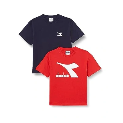 Abbildung von Diadora Jungen JU.Double Pack T Shirt SS Logo, PINK Melody/Optical White, L