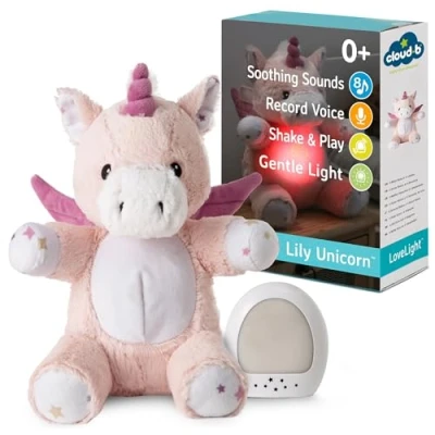 Abbildung von Cloud.b LoveLight™ Buddies Lily das Einhorn Beruhigende Klänge Sprachaufnahme Shake &amp; Play Sanftes Licht