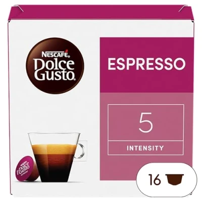 Abbildung von NESCAFÉ Dolce Gusto Espresso Intenso 16 Kaffeekapseln Arabica und Robusta Bohnen Geschmack roter Sommerbeeren rosa Pfefferbeeren Aromaversiegelte Kapseln 1er Pack (1 x Kapseln)