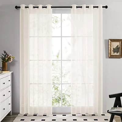 Abbildung von Deconovo 2er Set Vorhang Transparente Gardinen Wohnzimmer Schlafzimmer Ösenvorhang Modern 180x140 cm Hellbeige