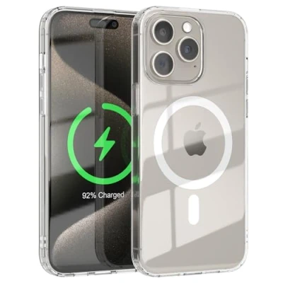 Abbildung von EAZY CASE Crystal TPU Hülle kompatibel mit iPhone 15 Pro Max Qi Charging, Silikon Kameraschutz, Slimcover, Handyhülle, Silikonhülle, Backcover, Durchsichtig, Transparent