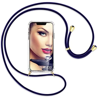 Abbildung von mtb more energy® Handykette kompatibel mit HTC U23 Pro Blue Line/Gold Smartphone Hülle zum Umhängen Anti Shock Full TPU Case