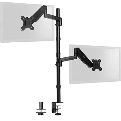 Abbildung von VIVO Dual Monitor Arm Extra Tall Mount for Screens up to 32 inches, Pneumatic Height Adjustment, Full Articulating Heavy Duty VESA STAND with Desk C clamp and Grommet, V012K