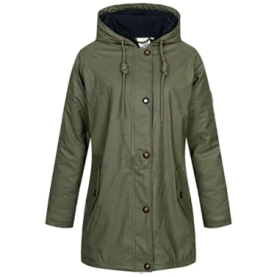 Abbildung von Ankerglut Damen Friesennerz Regenmantel Kapuze Gefüttert Wasserdicht Wetterfest Übergangsjacke #ankerglutmeer Regenjacke, Olive, 36