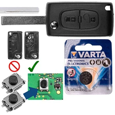 Abbildung von Repair Reparatur Satz Autoschlüssel Funk Fernbedienung Austausch Gehäuse mit 2 Tasten + HU83 Rohling Batterie kompatibel Peugeot 207 307 308 807 5008