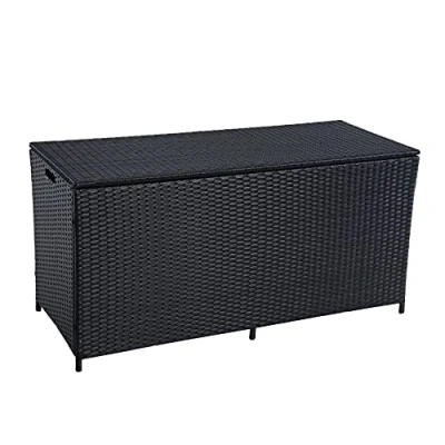 Abbildung von ESTEXO Polyrattan Auflagenbox Kissenbox Gartenbox Gartentruhe Aufbewahrungsbox Auflagentruhe Aufbewahrungstruhe Kissentruhe (Schwarz)