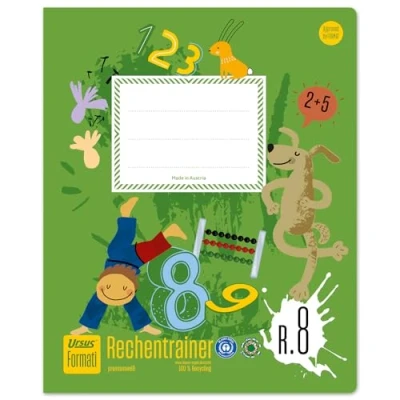 Abbildung von Formati Rechentrainer R.8 Quart 20 Blatt kariert, aus 100% Recyclingpapier, zur schrittweisen Erweiterung des Zahlenraums