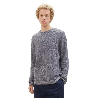 Abbildung von TOM TAILOR Denim Herren 1039433 Mouliné Strick Pullover aus Baumwolle, 30998 navy white mouline, XXL