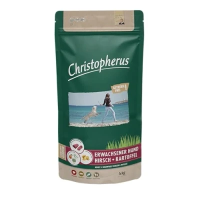 Abbildung von Christopherus Grainfree, Vollnahrung für den ausgewachsenen Hund mit normaler Aktivität, Trockenfutter, Hirsch + Kartoffel, Krokettengröße ca. 1 cm, Ausgewachsener Hund, 12 kg