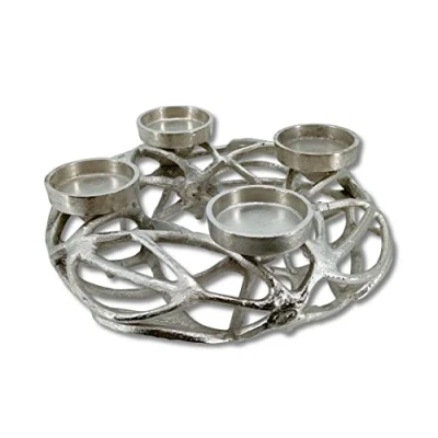 Abbildung von Metall Kranz Ø 30cm mit Kerzenhalter Silber für Vier große Stumpen Kerzen Tisch Deko Advent Kerzenständer