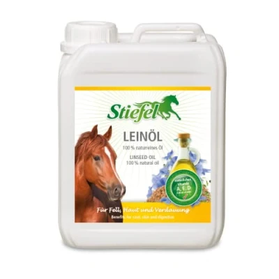 Abbildung von Stiefel Leinöl für Pferde, 100% naturreines Öl, kaltgepresst, unterstützt den Fellwechsel, die Verdauung &amp; Haut, flüssig, 5l