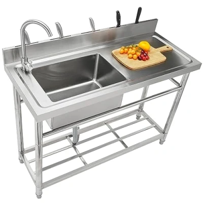 Abbildung von VEVOR Edelstahl Waschbecken, Einzelbecken mit Werkbank, 47,2 x 19,7 37,4 Zoll