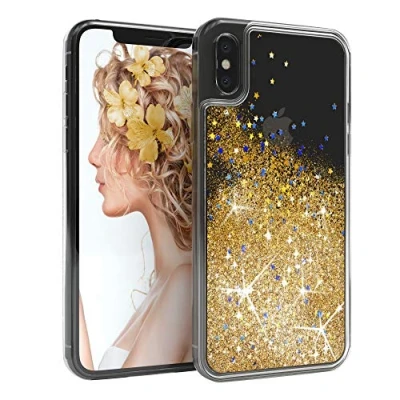 Abbildung von EAZY CASE Hülle kompatibel mit iPhone X/XS Schutzhülle Flüssig Glitzer Handyhülle, Schutzhülle, Back Cover Glitter Flüssigkeit, aus TPU/Silikon, Transparent/Durchsichtig, Gold