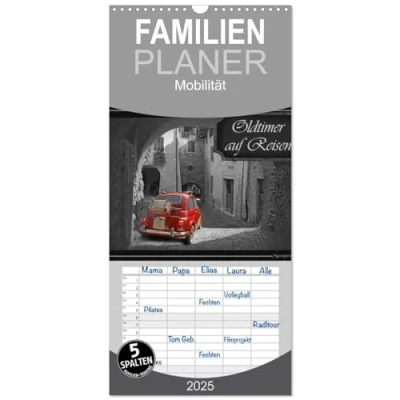 Abbildung von Familienplaner 2025 Oldtimer auf Reisen mit 5 Spalten (Wandkalender, 21 cm x 45 cm), CALVENDO