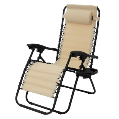 Abbildung von ML DESIGN Gartenliege Sonnenliege klappbar mit verstellbarem Kopfpolster &amp; Rückenlehne, 1 St., Liegestuhl Beige wetterfest Schnürsystem Zero Gravity
