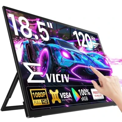 Abbildung von EVICIV Portable Monitor Touchscreen 18,5 Zoll 120Hz Tragbarer FHD 1080P Mobiler Mini mit VESA &amp; Standfuß HDMI Type C für Laptop/PC/Phone/PS4/PS5