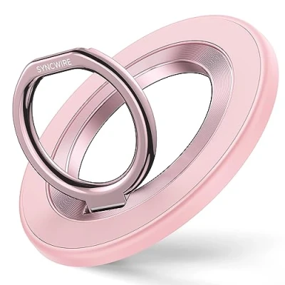 Abbildung von SYNCWIRE Handy Ring Halterung Magnetisch für MagSafe Starke N55 Magnete 360 Grad Drehung Griff Halter Fingerhalter iPhone 15 14 13 Pro Max Plus Smartphone mit Metallplatte