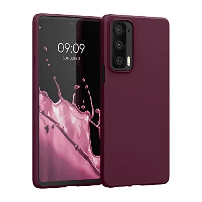 Abbildung von kwmobile Hülle kompatibel mit Motorola Edge 20 weiches TPU Silikon Case Cover geeignet für kabelloses Laden Bordeaux Violett