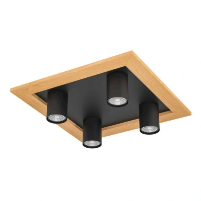 Abbildung von Eglo 900435 Deckenleuchte VALCASOTTO 1 GU10 4X4,5W Stahl, Holz schwarz, braun L:37cm B:37cm H:10cm dimmbar