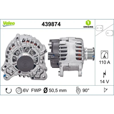 Abbildung von VALEO 439874 Lichtmaschine 14V 110A VOLKSWAGEN: Golf 7 Variant, Schrägheck, Tiguan II, SKODA: Octavia 3 Combi, Yeti, Schrägheck