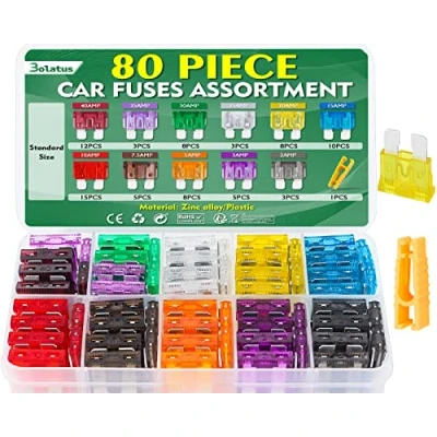 Abbildung von 80 Stück Standard Auto Sicherungen, Bolatus Kfz Autosicherungen Set Gemischt 2A 3A 5A 7.5A 10A 15A 20A 25A 30A 35A 40A Flachsicherungen mit Sicherungszieher für PKW LKW Wohnmobil, grün