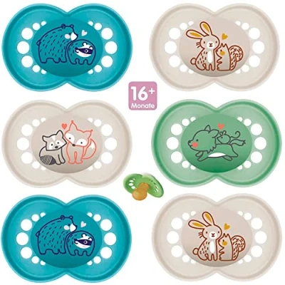 Abbildung von MAM Schnuller LATEX Original 16+ Mo. // Boy Mix 6er Set inkl. 3 Sterilisiertransportboxen