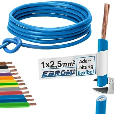 Abbildung von Aderleitung Verdrahtungsleitung Einzelader flexibel PVC Leitung H07V K 2,5 mm² Farbe: hellblau viele Längen in 5 Meter Schritten lieferbar, Ihre Länge: 100 m 2,5mm2