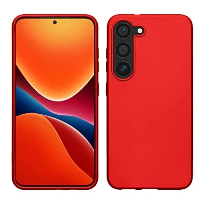 Abbildung von kwmobile Hülle kompatibel mit Samsung Galaxy S23 TPU Silikon Handyhülle Case stoßabsorbierend flexibel Kabelloses Laden Metallic Dunkelrot