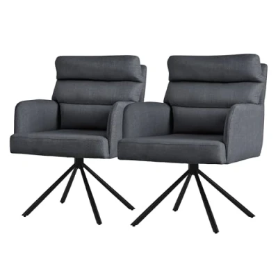 Abbildung von ML Design Esszimmerstühle drehbar 2er Set Anthrazit, Wohnzimmerstühle mit Arm und Rückenlehne, Drehstühle Auto Position, Polsterstühle Polyesterbezug &amp; Rückenkissen, Küchenstühle Metallbeine