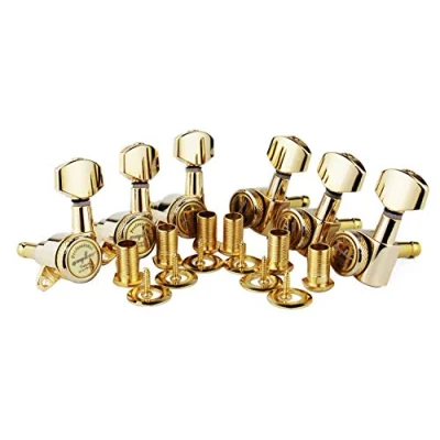 Abbildung von Guyker Guitar Locking Tuners (6 for Left) 1:18 Lock String Tuning Key Pegs Machine Head with Hexagonal Handle Replacement ST TL SG LP Style Electric, Folk or Acoustic Guitars Golden