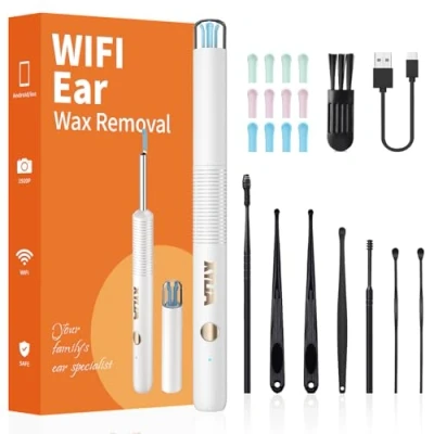 Abbildung von Xylla Ohrenschmalz Entferner Otoskop 1920P HD Ear Wax Removal IP67 Wasserdicht WIFI 360Weitwinkel ohrreiniger mit 6 LEDs Tragbares Vergnügen der Ohrreinigungr (weiße)