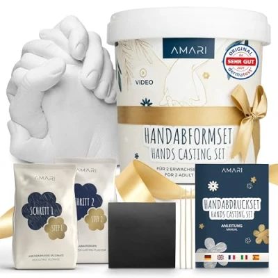 Abbildung von Amari® 3D Handabdruck Set für Paare und Familie (Floral) Gipsabdruck Hände Gips Hand Paar Gibsabdruckset Gipshandabruck Geschenk
